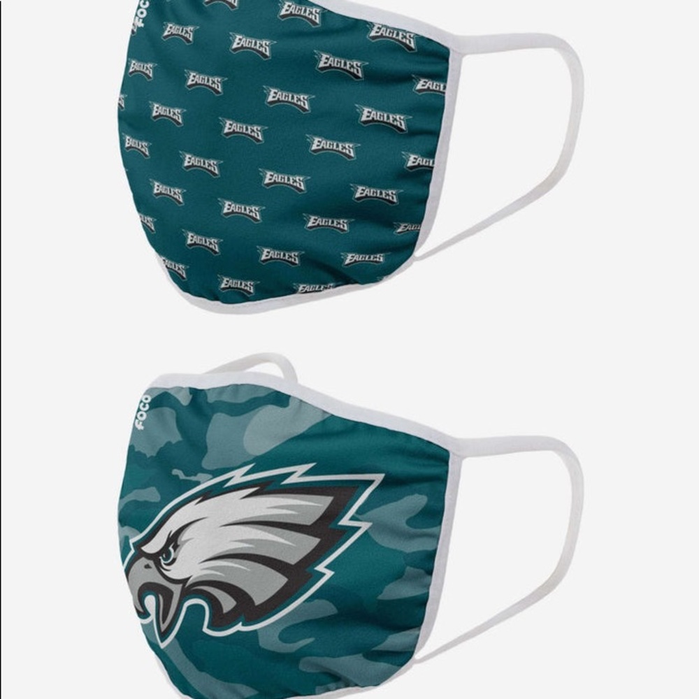 FOCO NFL PHILADELPHIA EAGLES 2 PACK FACE COVERINGS MASKS GREEN BLACK NWT